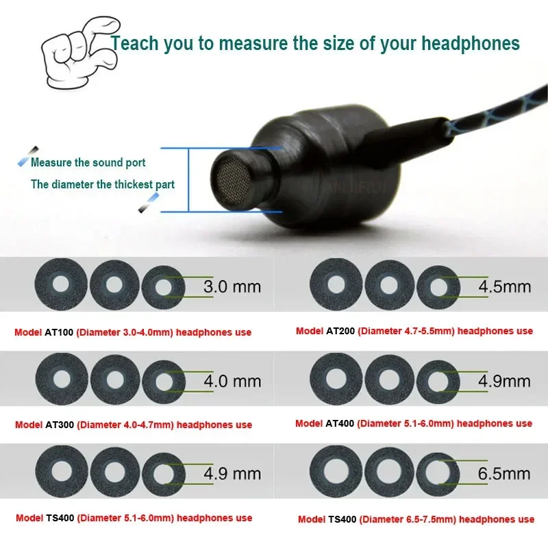6 Pcs Memory Foam Ear Tips T500 Set L M S Size for In-Ear Headphones Sound Output Caliber 5.0-6.0mm Compatible with Earphones