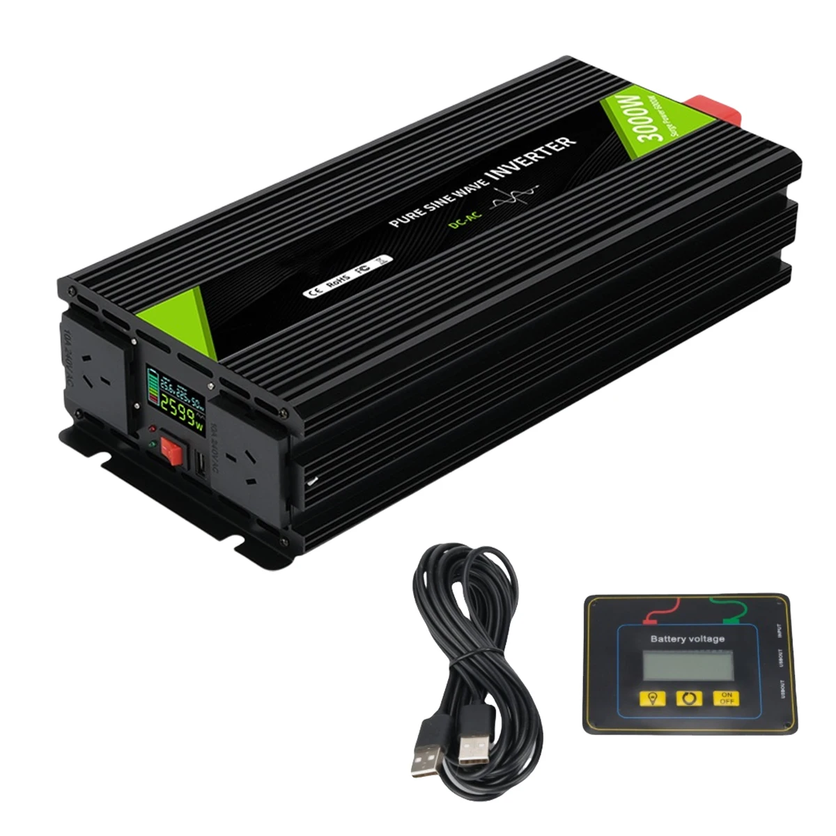 

3000W DC 12V 24V 48V To AC 110V 220V Rated Power Peak Power 6000W Pure Sine Wave Power Solar Car Inverter