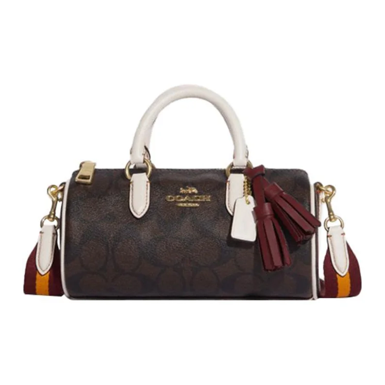 COACH Lacey Artificial Leather Boston Bag, Shoulder Bag, Crossbody Bag, Handbag Small Women's Brown & Chalk White CB874-IMDGQ