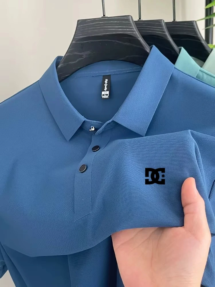 Herren-Poloshirt mit einfarbigem DC-Stern-Print, atmungsaktives, knitterfreies Kurzarm-Oberteil für den Business-Casual-Sommer – Detail 3