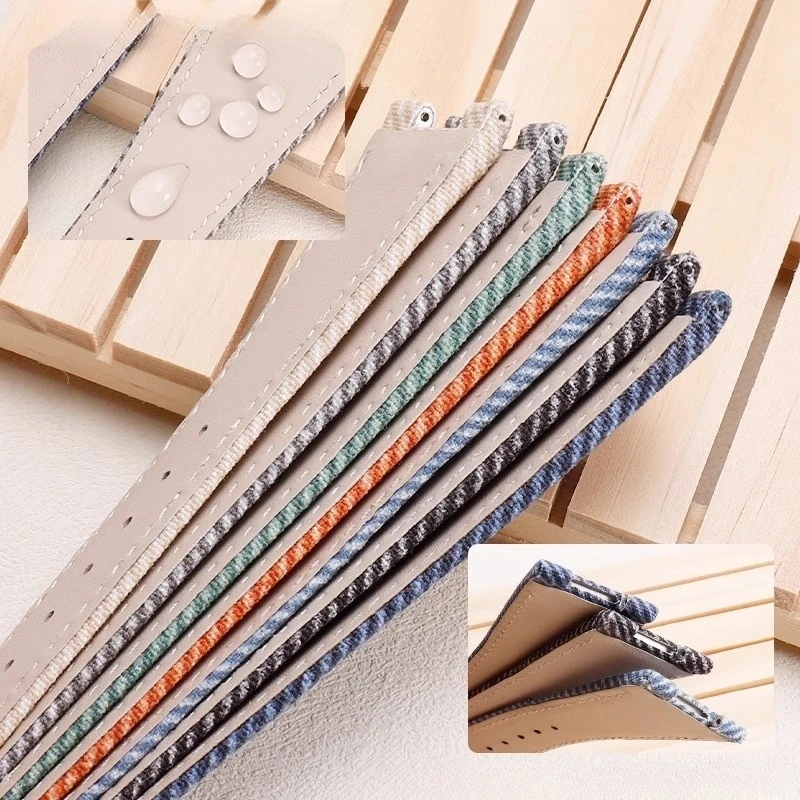 Leather Hybrid Strap For 25mm Notched Design PP5711/5726/5980 Patek Philippe Nautilus Fabric Denim Textured