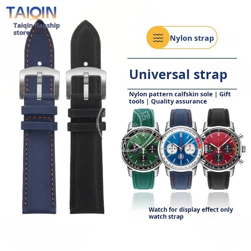 20mm 22mm Nylon Leather Watchband For Omega Tag Heuer Breitling Avenger navitimer Premier Men Canvas Watch Strap Folding Buckle