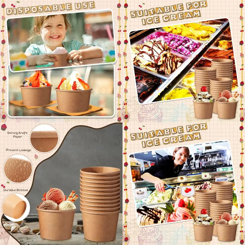 

5 oz Disposable Kraft Paper Ice Cream Cups, 400 Pack, Ideal for Parties, Weddings, and Birthdays (150 ml)