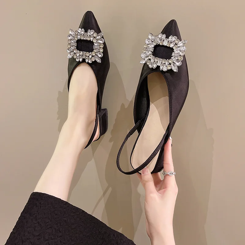 2023 Women Pumps Luxury Crystal Slingback High Heels Summer Bride Shoes Comfortable Triangle Heeled Party Wedding Shoes