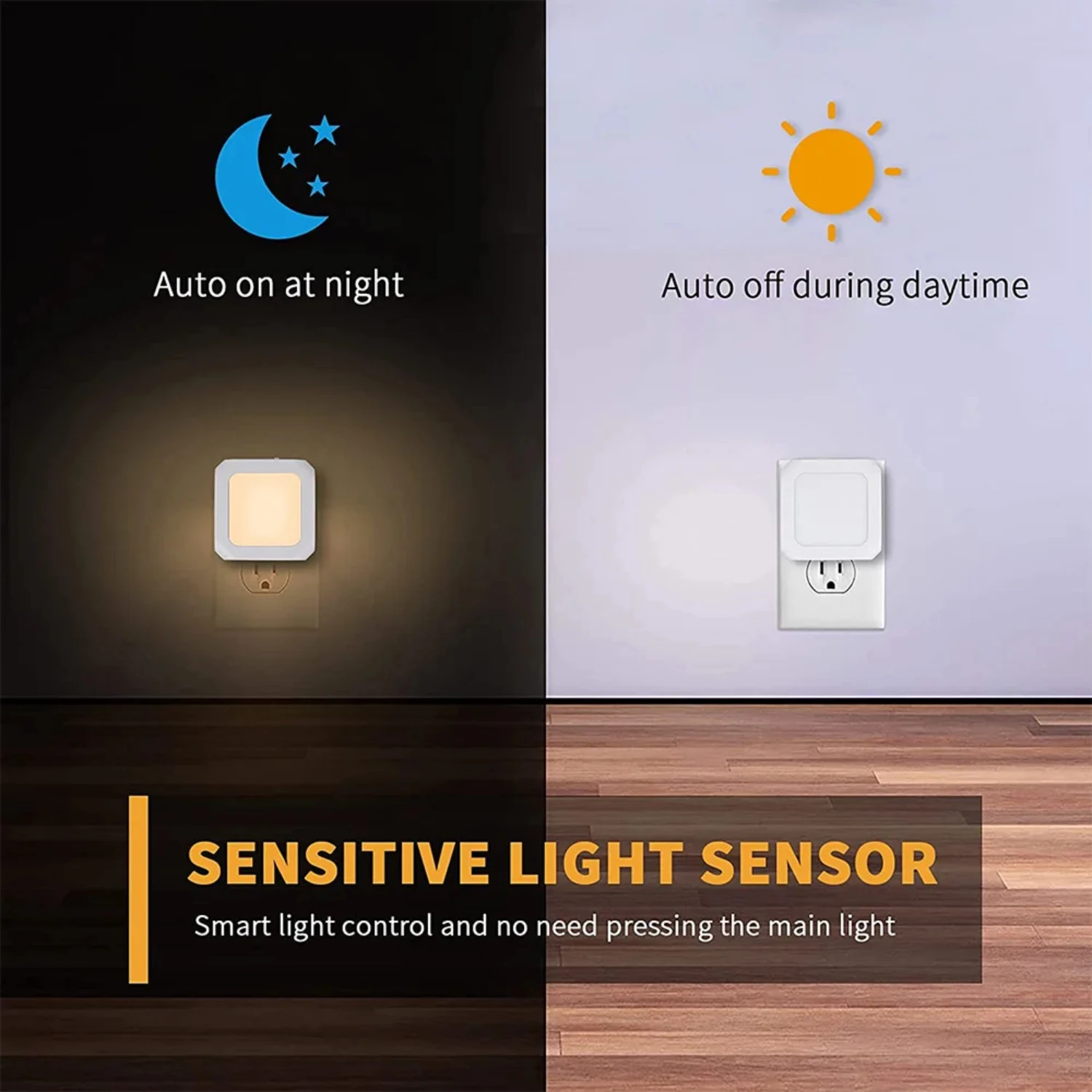 Stylish Convenient Adjustable Energy-Saving Automatic Dusk to Dawn Sensor Dimmable Night Light - Warm White LED Bedroom Night La