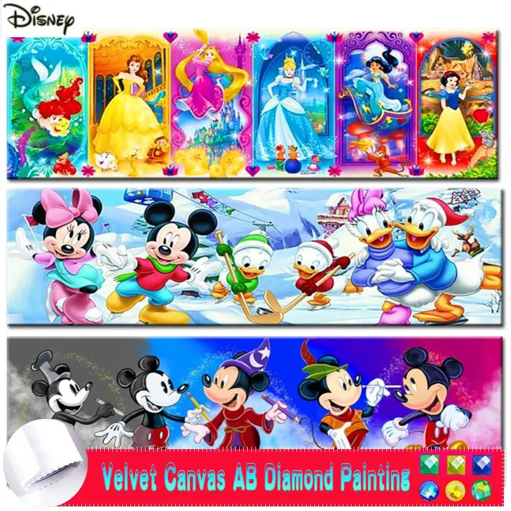 Diy 5d AB Velvet Canvas Diamond Painting Disney Mickey Mouse Princess Frozen Diamond Embroidery Anime Kit Cross Stitch Mosaic