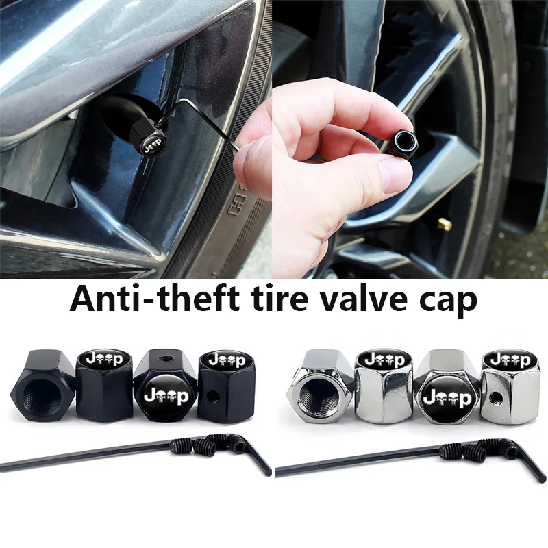 Car Tire Valve Stem Cap Valve Caps Sets Anti-Theft Stem Covers Universal Vehicle Accessories For Jeep Screw-on Small Decoration