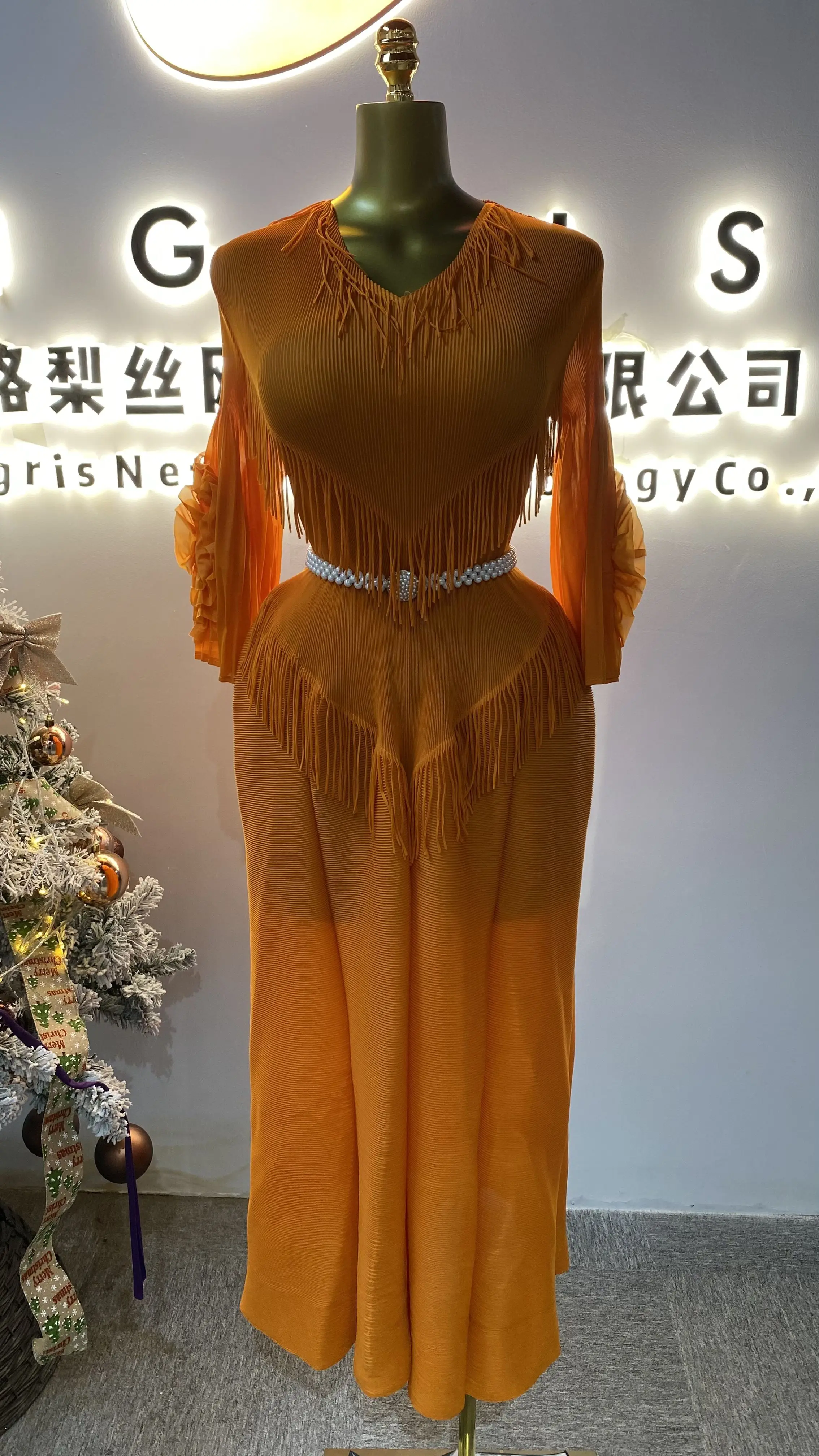 

Pleated Fashion Clothing Temperament Irregular Maxi Dress Tight Plastic Waist Party Evening Dress-GZMM464