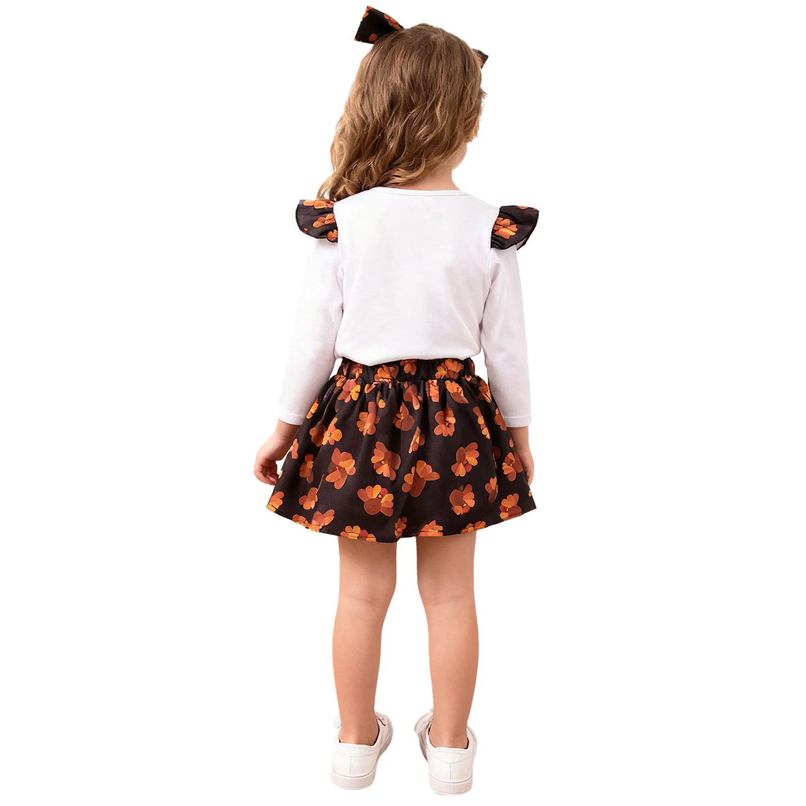 ملابس عيد الشكر للفتيات الصغيرات بأكمام طويلة مطبوعة بحروف مع تنورة توتو وعصابة رأس للأطفال الصغار ملابس حفلات أعياد الميلاد الأولى #5