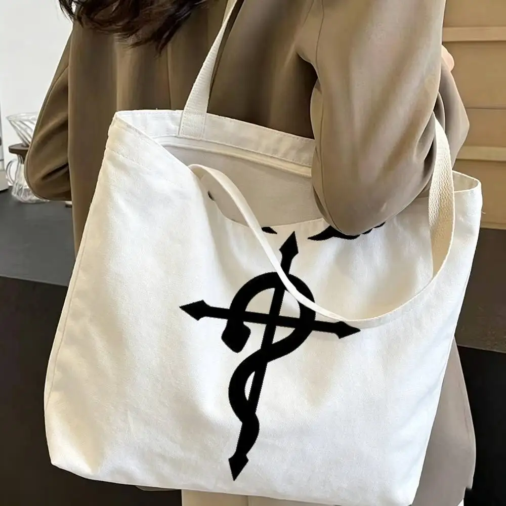 F-Fullmetal Cool AlchemistS Print Canvas Tote Bag Handbag For Daily School Commute Casual Shoulder Bag