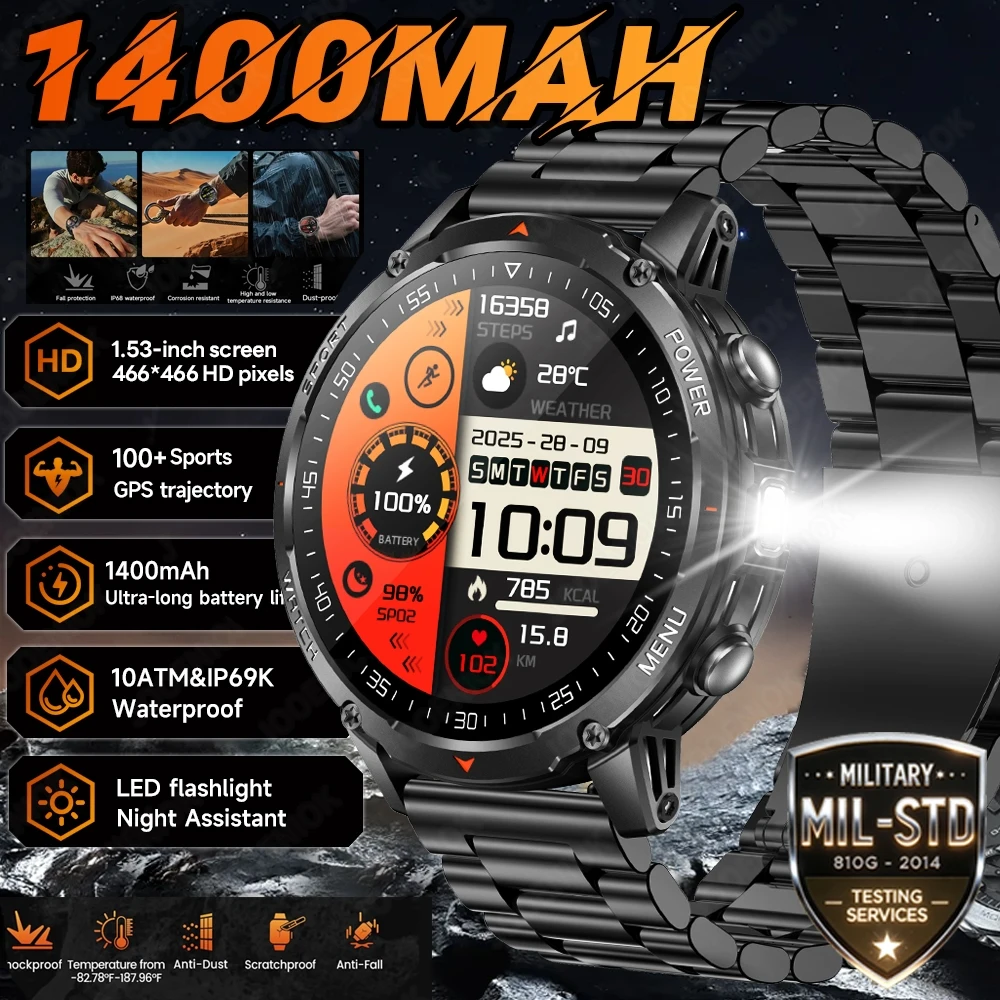 2026New 1400mAh T-Rex 3 Smart Watch Men Compass 3ATM Waterproof Heart Rate Bluetooth Call Military Outdoor GPS Sports Smartwatch