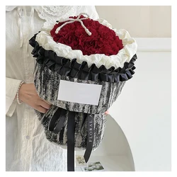 Black and White Flowers Bouquet Packaging, Smudged Fabric Cloth, 1.5 m