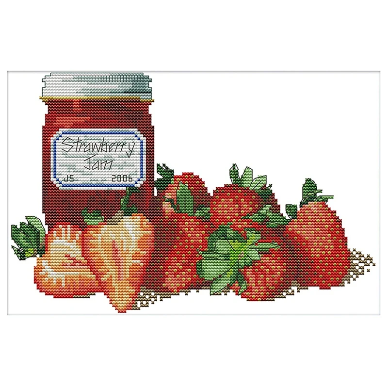 Cross Stitch Kits Stamped Embroidery Starter Kits Beginners DIY DMC Embroidery 11CT 15.7 X9.8 Inch-Strawberry Jam