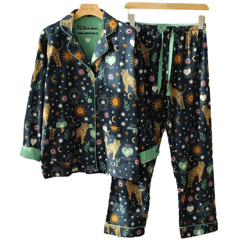 2026 Spring Autumn Winter New Home Clothes Women Cotton Pajamas Suit Cartoon Nightwear Comfort Shirt Pants Gift Loungewear image 2
