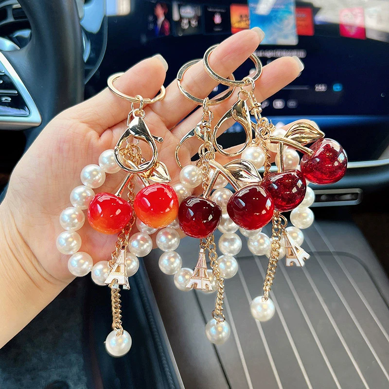 Simulated Cherry Pearl Beads Key Chain Exquisite High-end Bag Pendant Accessory Mother's Day Holiday Gift