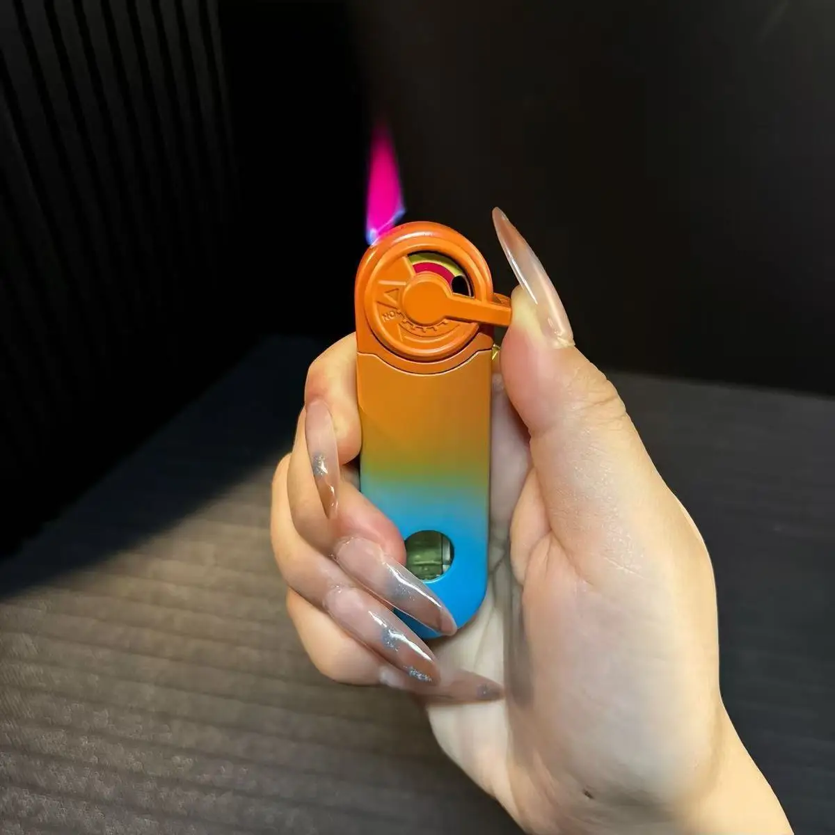 Fashionable Gradient Color Rocker Arm Windproof Lighter Outdoor Portable Jet Flame Gear Linkage Decompression New Igniter Gift