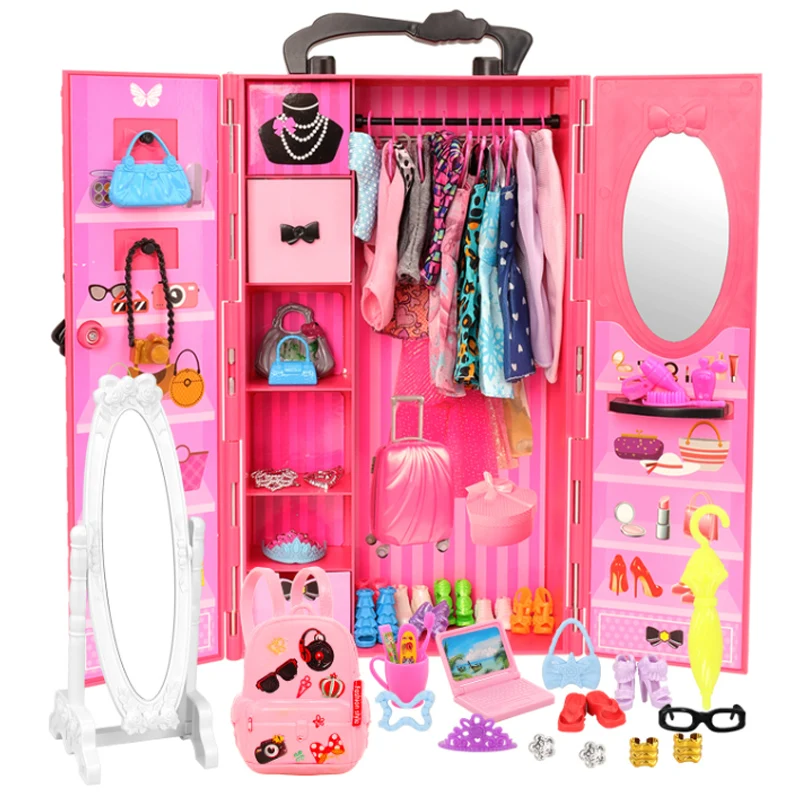 Dollhouse Furniture Doll Wardrobe Plastic Portable Closet Can Collect Doll Clothes And Accessories DIY Birthday Christmas Gift