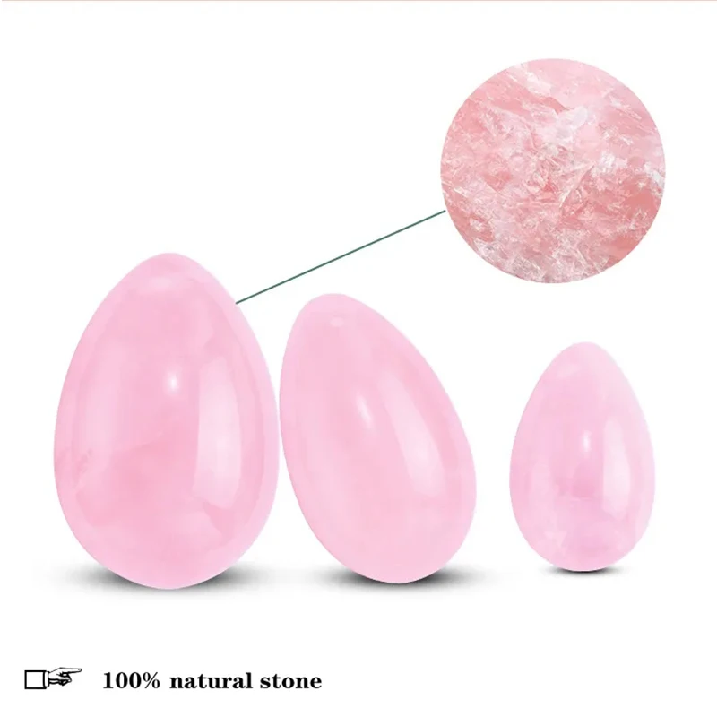 Ensemble René Yoni en quartz rose naturel pour femmes, exercice de Kegel, resserrement des muscles féminins, hygiène, soins de santé, pierre de