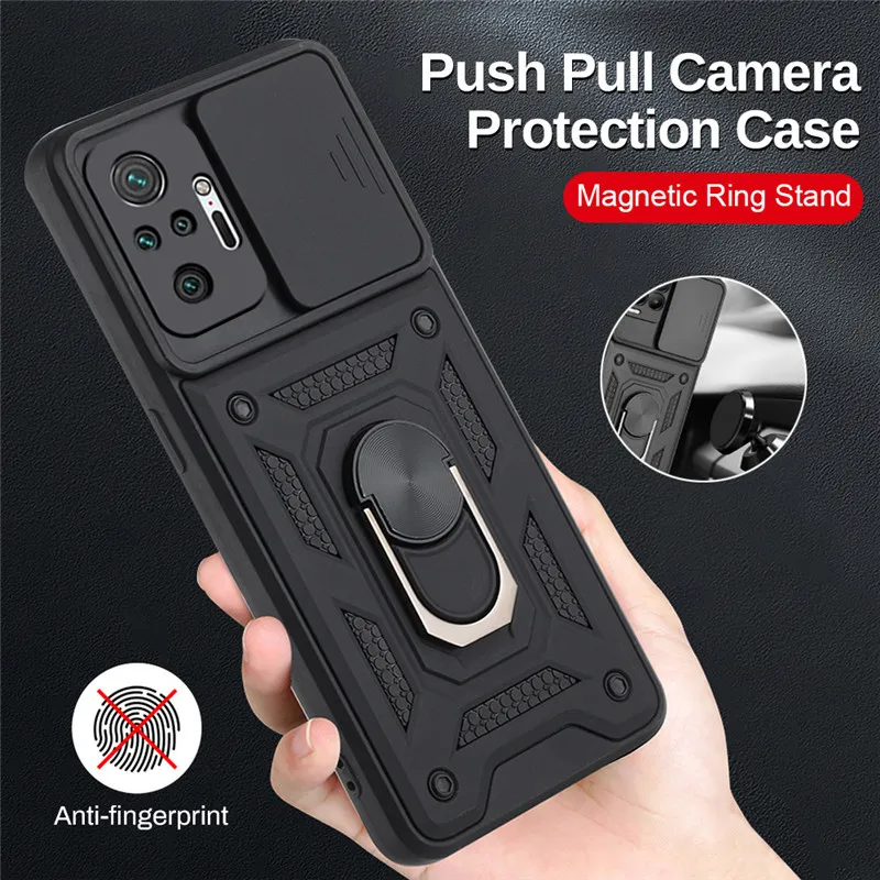 For Redmi Note 10 5G 10S K40 Pro 9T Case Armor Shockproof Cover for Xiaomi Mi 11 Lite Poco F3 M3 Pro Slide Camera Protect Shell