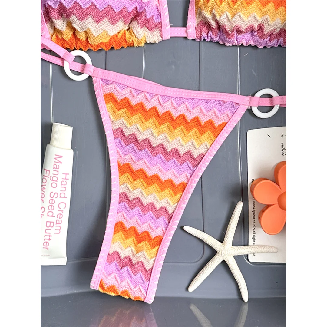 Sexy Bikini mit Wellenmuster, Damen-Badeanzug, zweiteiliges Bikini-Set, hoher Beinausschnitt, gepolstert, Badebekleidung, Badeanzug, Modell V7952. – Detail 12