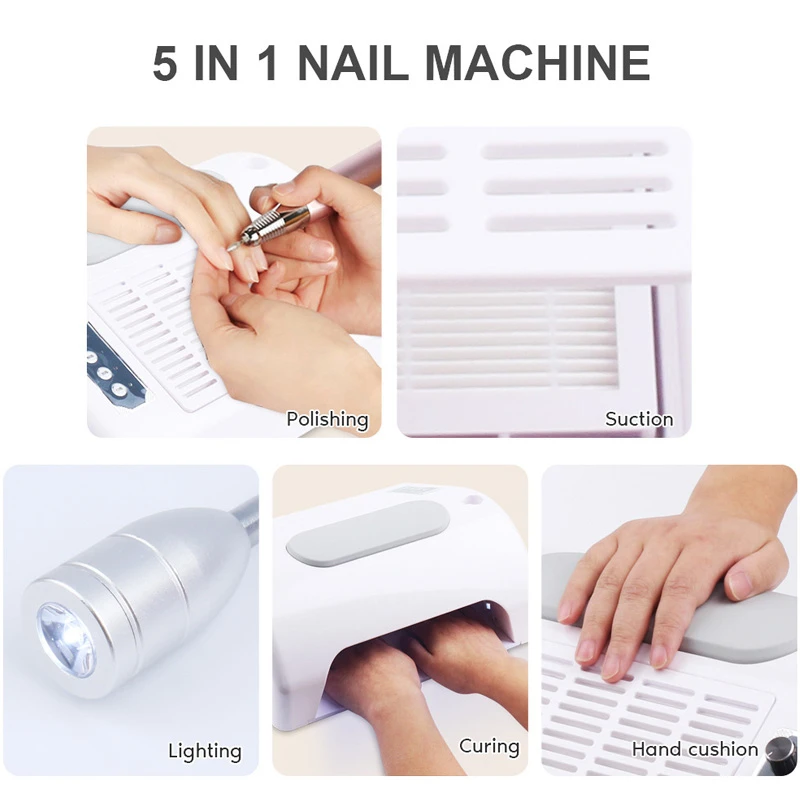 96w ไฟฟ้า 5 in 1 เล็บสูญญากาศฝุ่นเล็บ Salon เครื่องโคมไฟศิลปะเล็บเจาะ handpiece