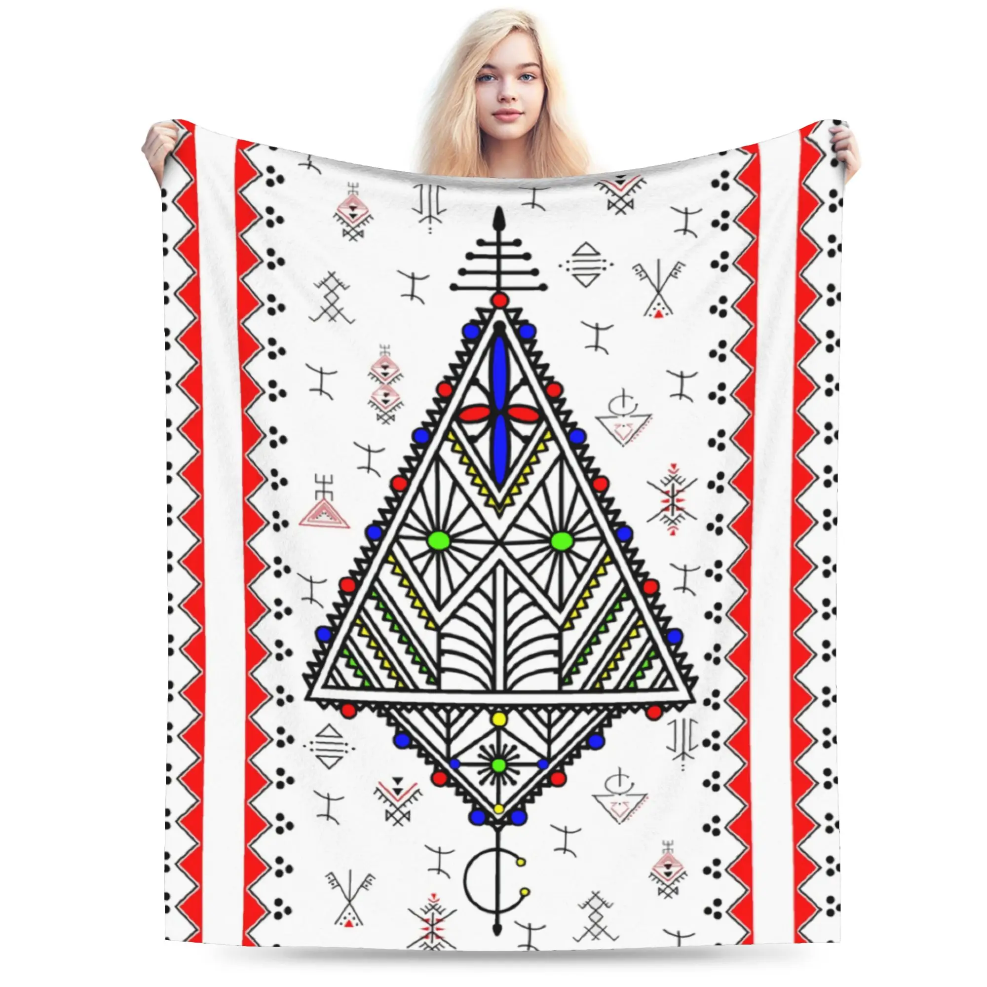 Custom Ultra-Soft Fleece Kabyle Amazigh Throw Blanket Warm Flannel Africa Morocco Blankets for Bedroom Travel Couch Bedspreads