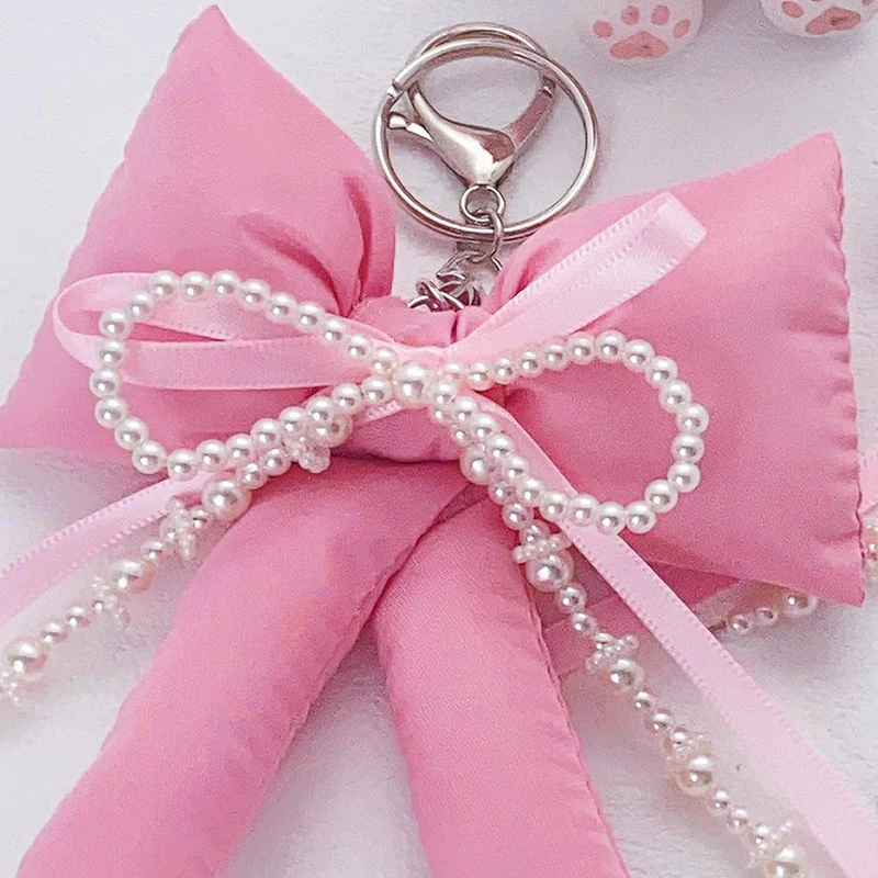 Delicate Versatile Beaded Bow Keychain Simple Sweet Phone Lanyard Fashion Creative Backpack Decoration Accessories Gifts