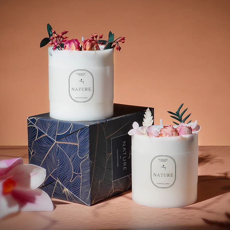 7.5x9.5cm Handmade Dried Flower Scented Candle, Soybean Wax, Festival Birthday Gift, Home Fresh Rose Gardenia Scented Decoration