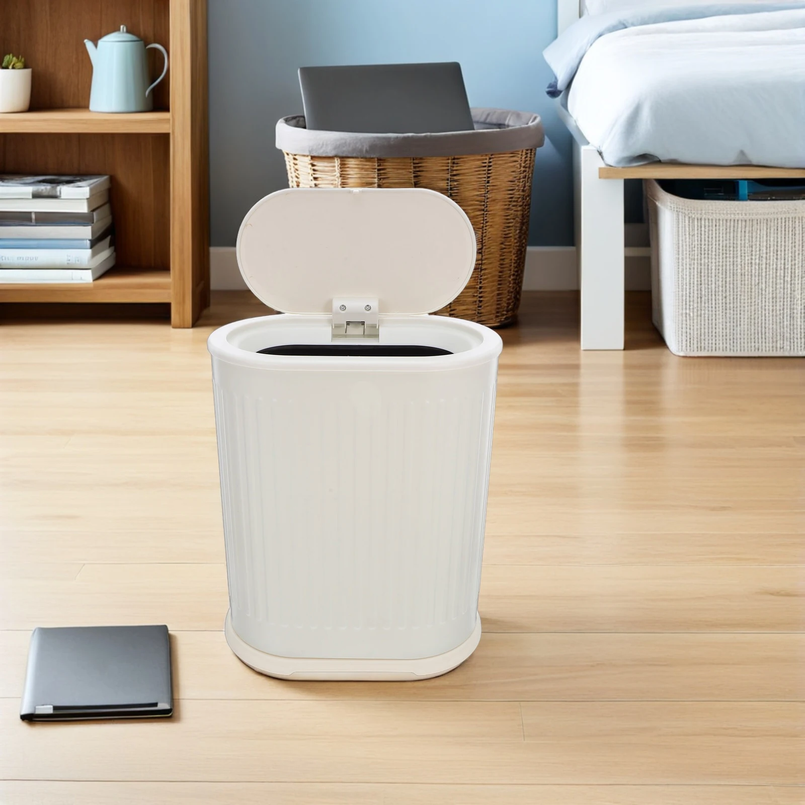 

6L Press Top Trash Can Bathroom Garbage Can With Lid Plastic Kitchen Trash Bin Bedroom Waste Basket Office Rubbish Bin Odor