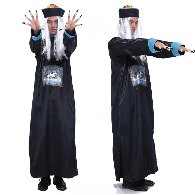 Adult Cosplay Ghost Clothes Black and White Wu Chang Qing Dynasty Zombie Costume Horror Ghost Sets Halloween Party Costumes New