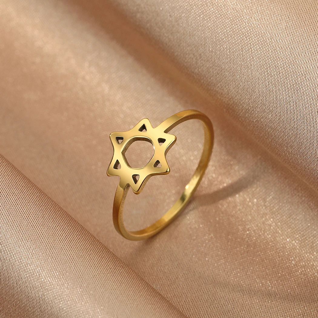 Kinitial Pentacle Star Ring Stainless Steel Stacking Ring Star of David Ring Simple Jewish Symbol Jewelry For Men  Women