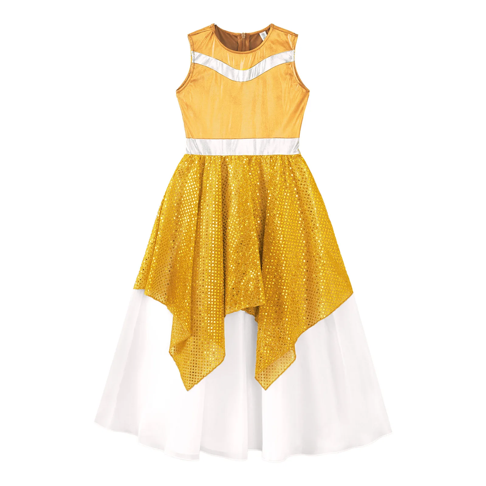 Disfraz de baile lírico para niños y niñas, Ropa de baile sin mangas, dobladillo de lentejuelas brillantes