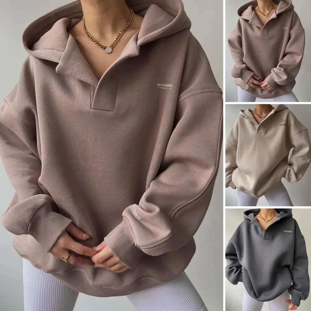 

Women Hoodie Fashionable Women's V-neck Hoodies Stylish Pullover Tops for Autumn Winter Loose Sweatshirts with Solid Colors