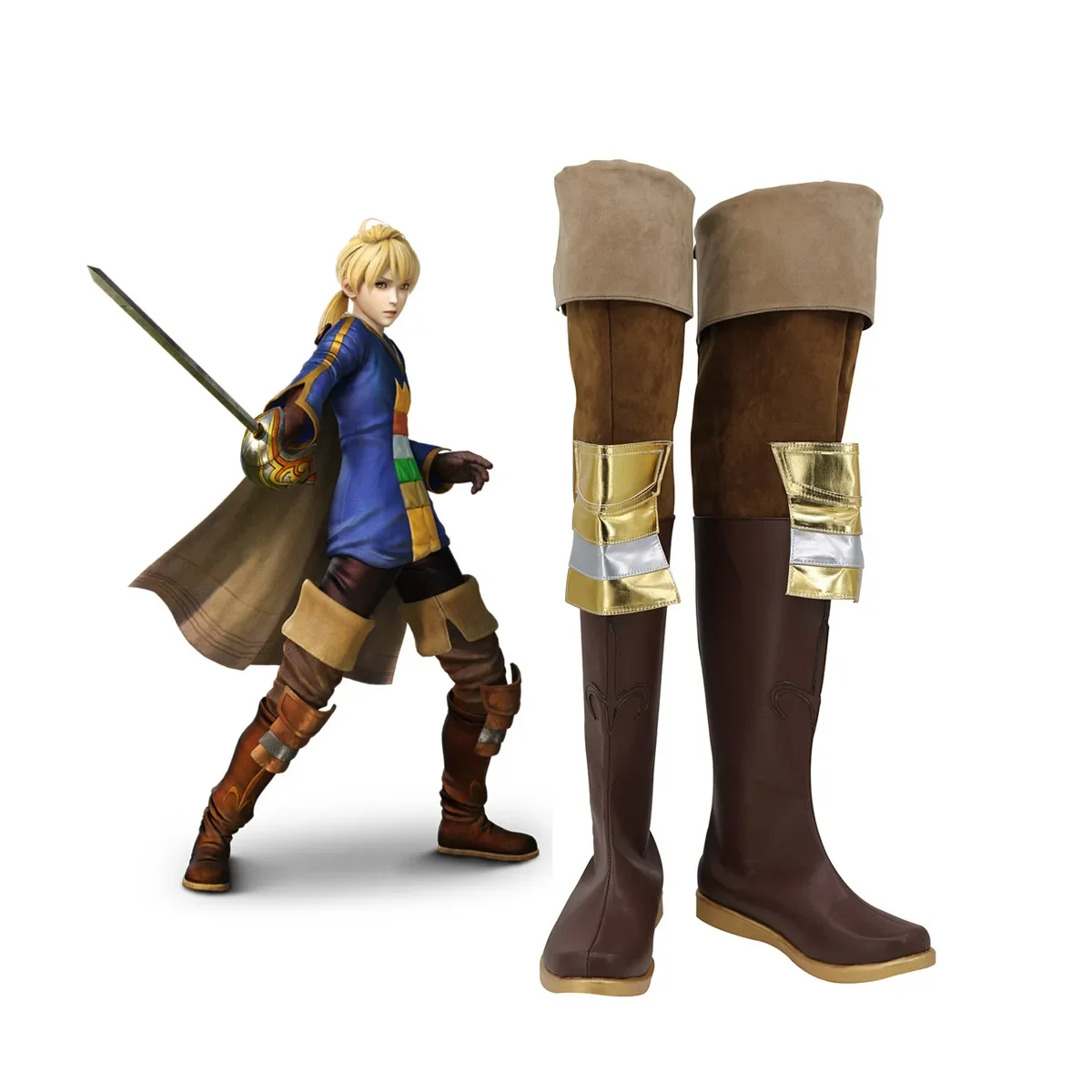 

Dissidia Final Fantasy Ramza Lexentale Cosplay Shoes Long Boots Custom Made Any Size for Unisex