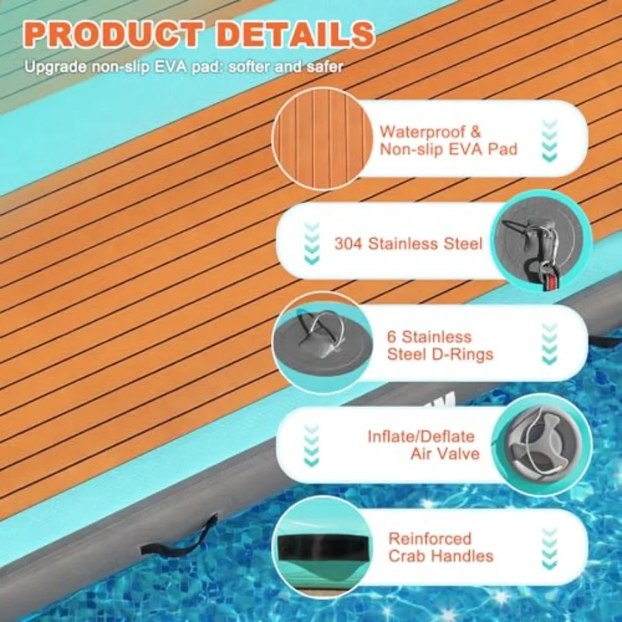 Inflatable Floating Dock for Water Party, EVA Non-Slip Surface, Gray/Blue, Supports 4501800 lbs, Ideal for Pool, Lake, Pond, Be