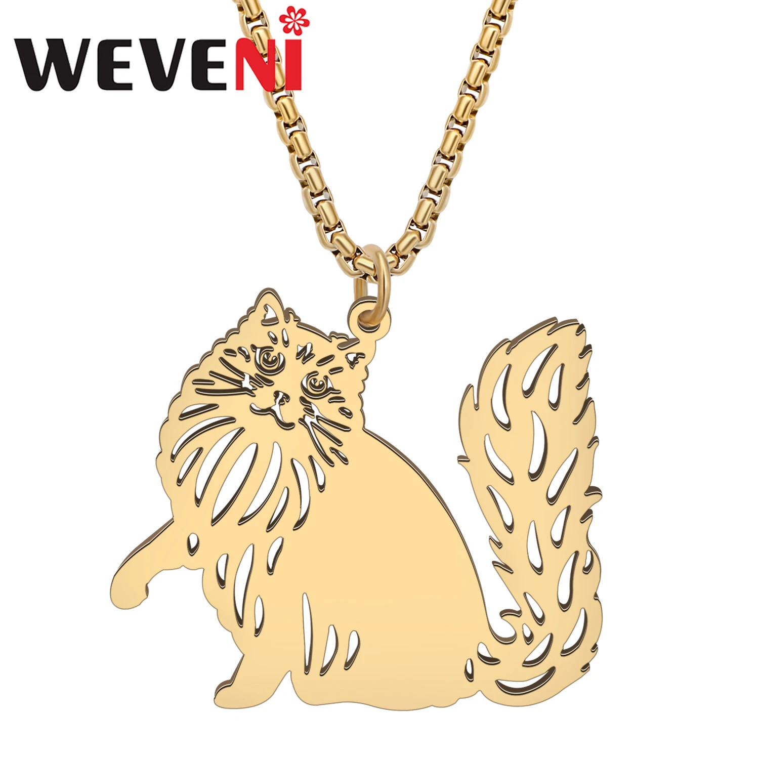 WEVENI Stainless Steel Adorable Ragdoll Cat Pendant Plated Silver Gold Funny Kitten Necklace Jewelry For Women Kids Charm Gifts