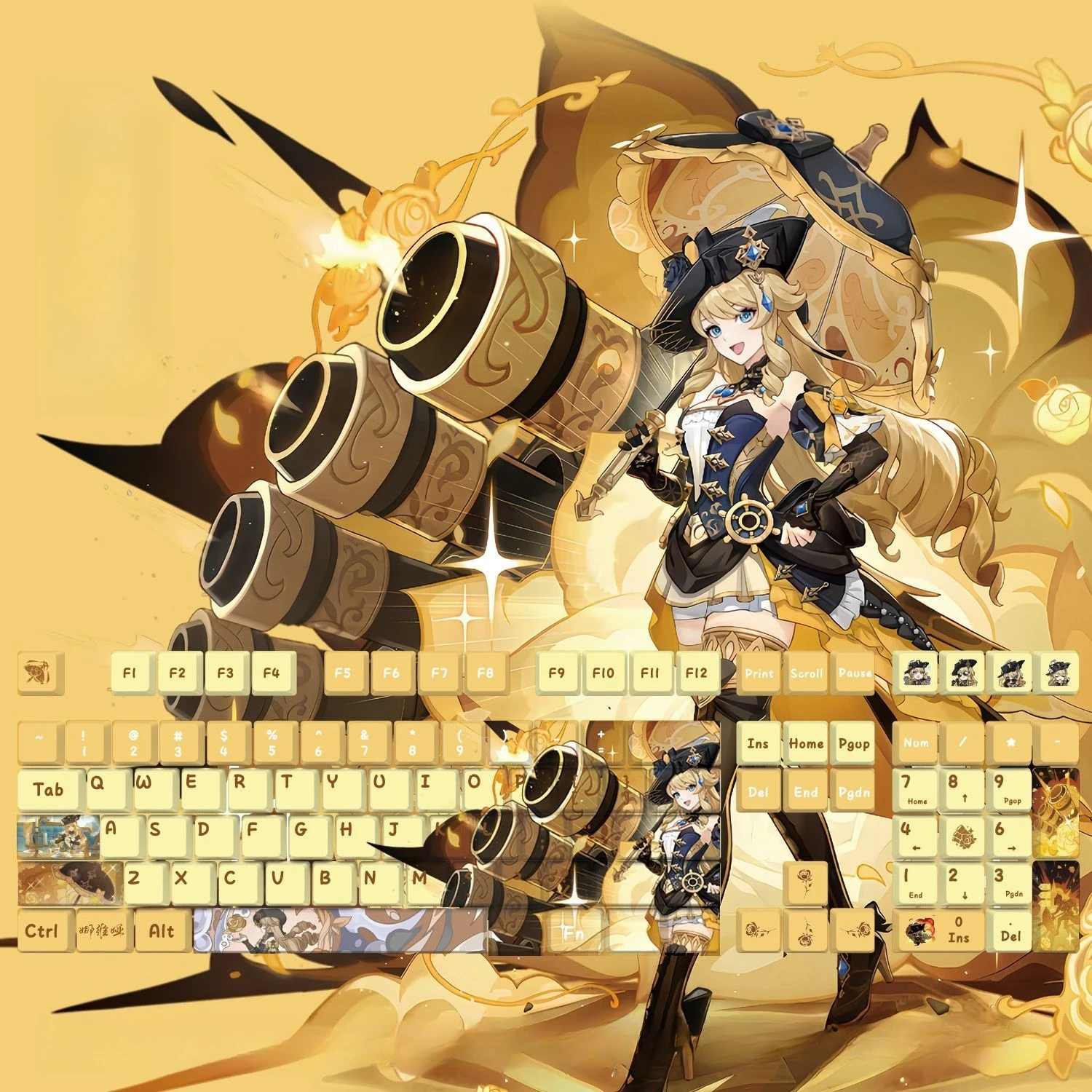 

128 Keys/Set Genshin Impact Navia Caspar PBT Keycaps Anime Games Beauty Girl Key caps Cherry Height for DIY Mechanical Keyboards