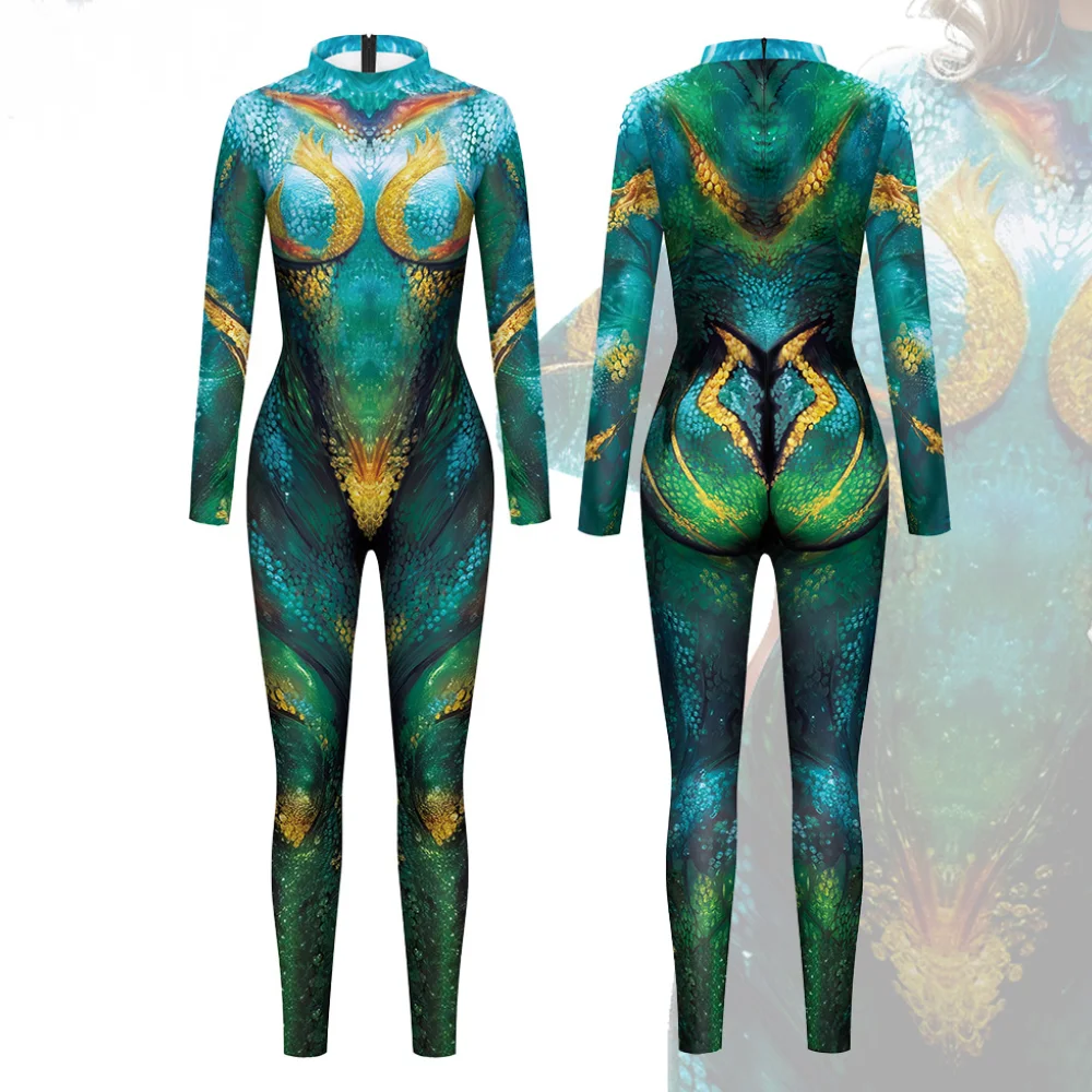3D-Druck Pfau Cosplay Bodysuit Damen Halloween Party Kostüm Fantasie Tier-Jumpsuit Verkleidung Zentai Catsuit Rave Party Outfit