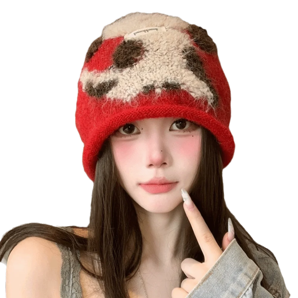 Ear Protection Slouchy Beanie Hat Polyester Jacquard Fall Winter Beanie Hat Large Head Circumference Warm Lining Earflap Hat