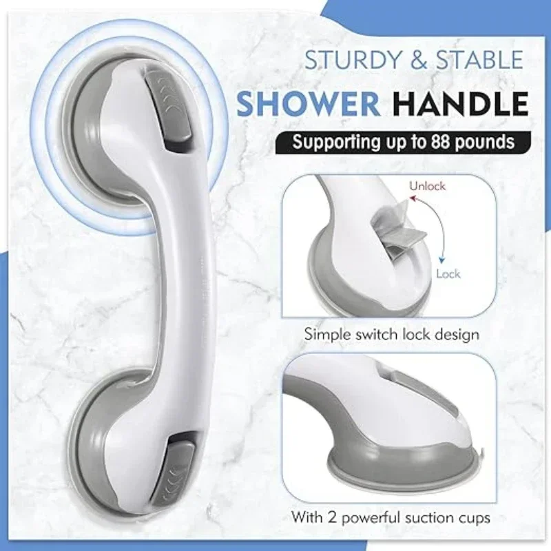 Shower safety handle double lock safety vacuum disc type anti-slip grip suitable for bathroom wall bathtub bathroom tile glass