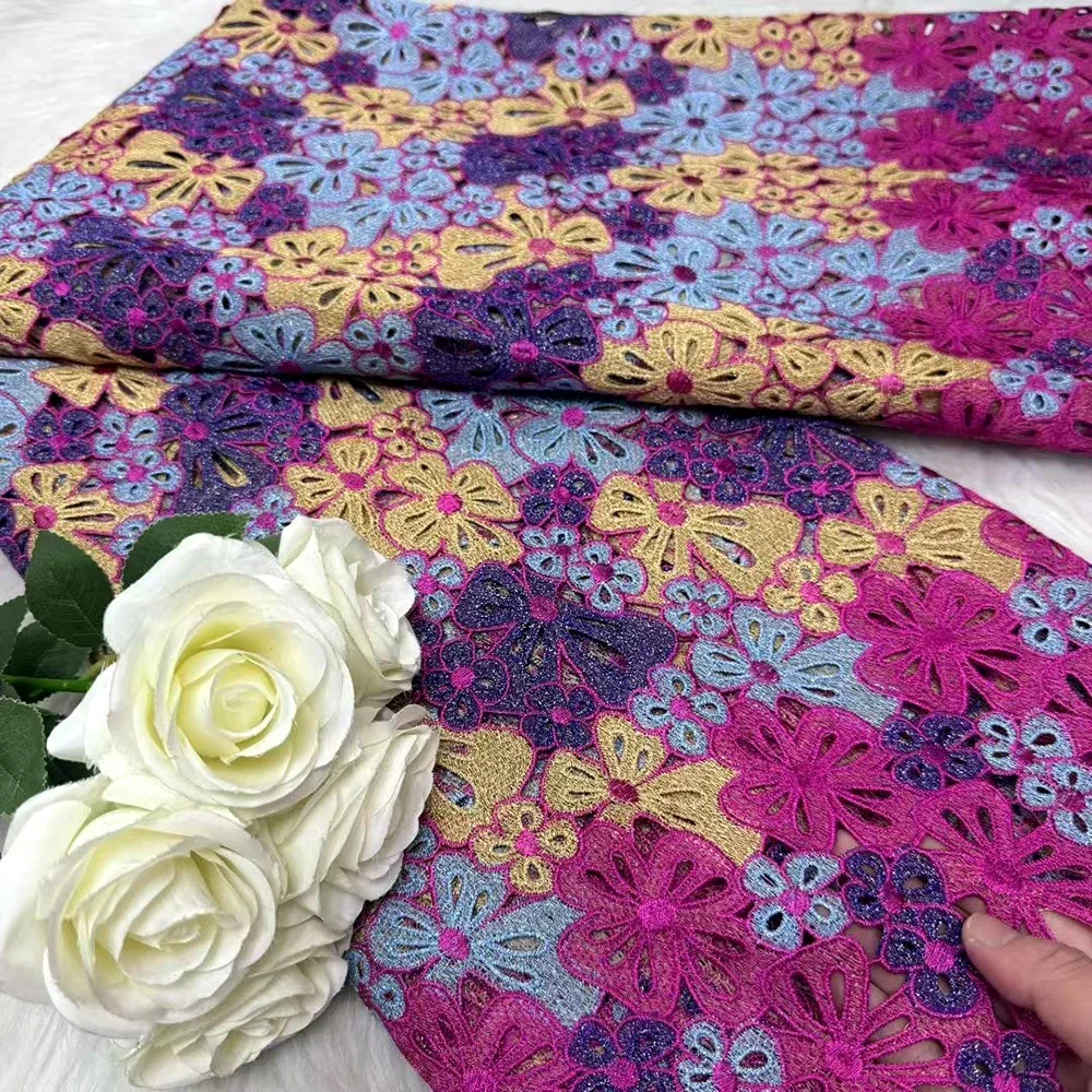 

African Cord Guipure Multicolore Lace Fabric 2026 French Asoebi Chantilly Water Soluble Lace Fabric High Quality For Party Dress