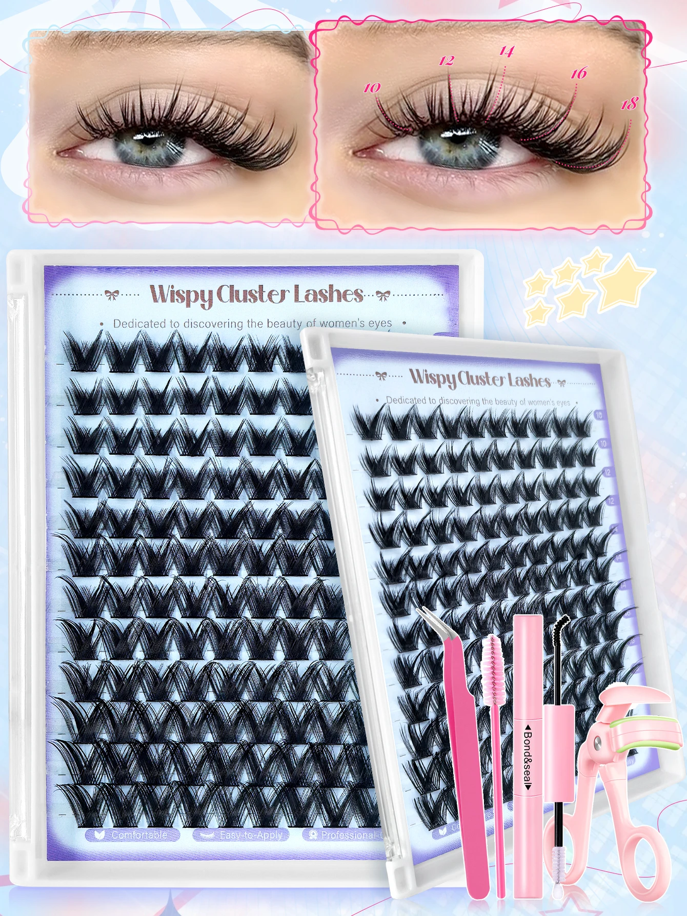 120PCS Dカール厚いつけまつげセット - 接着剤、ピンセット、ブラシ、まつげカーラーが付属 |   自宅でDIY、あらゆるお祭りに最適