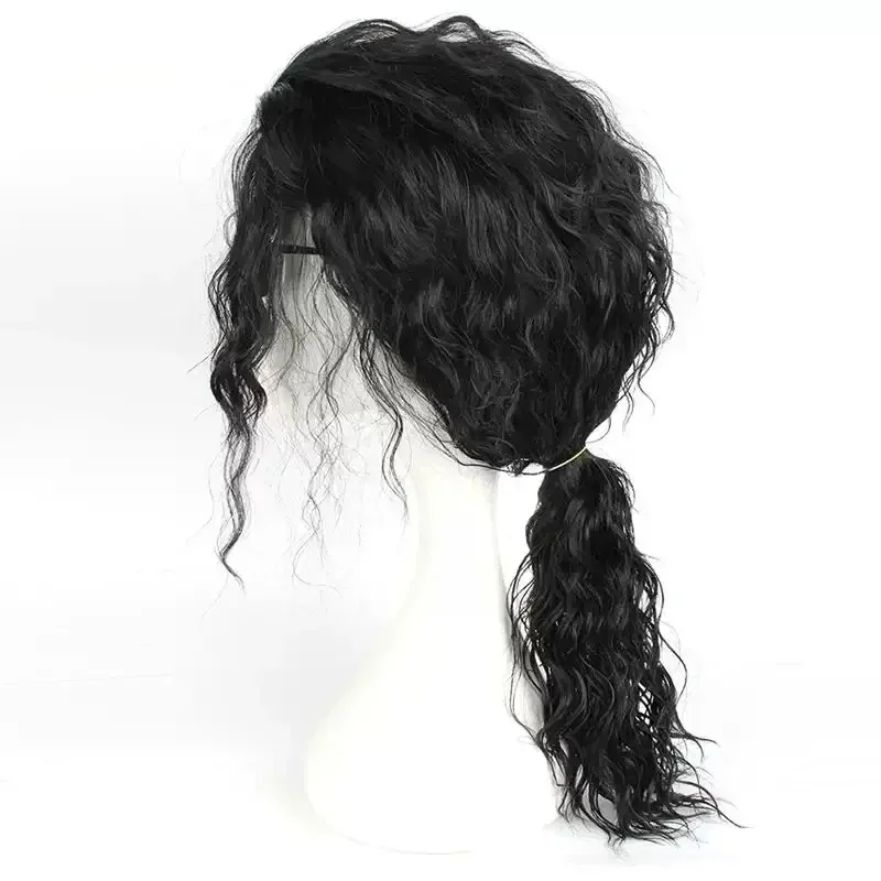 MJ Michael Cosplay Black Wig Jackson Michael Role Play Medium Long Curly Black Hair Pigtail Wig Halloween Role Play Prop Cos