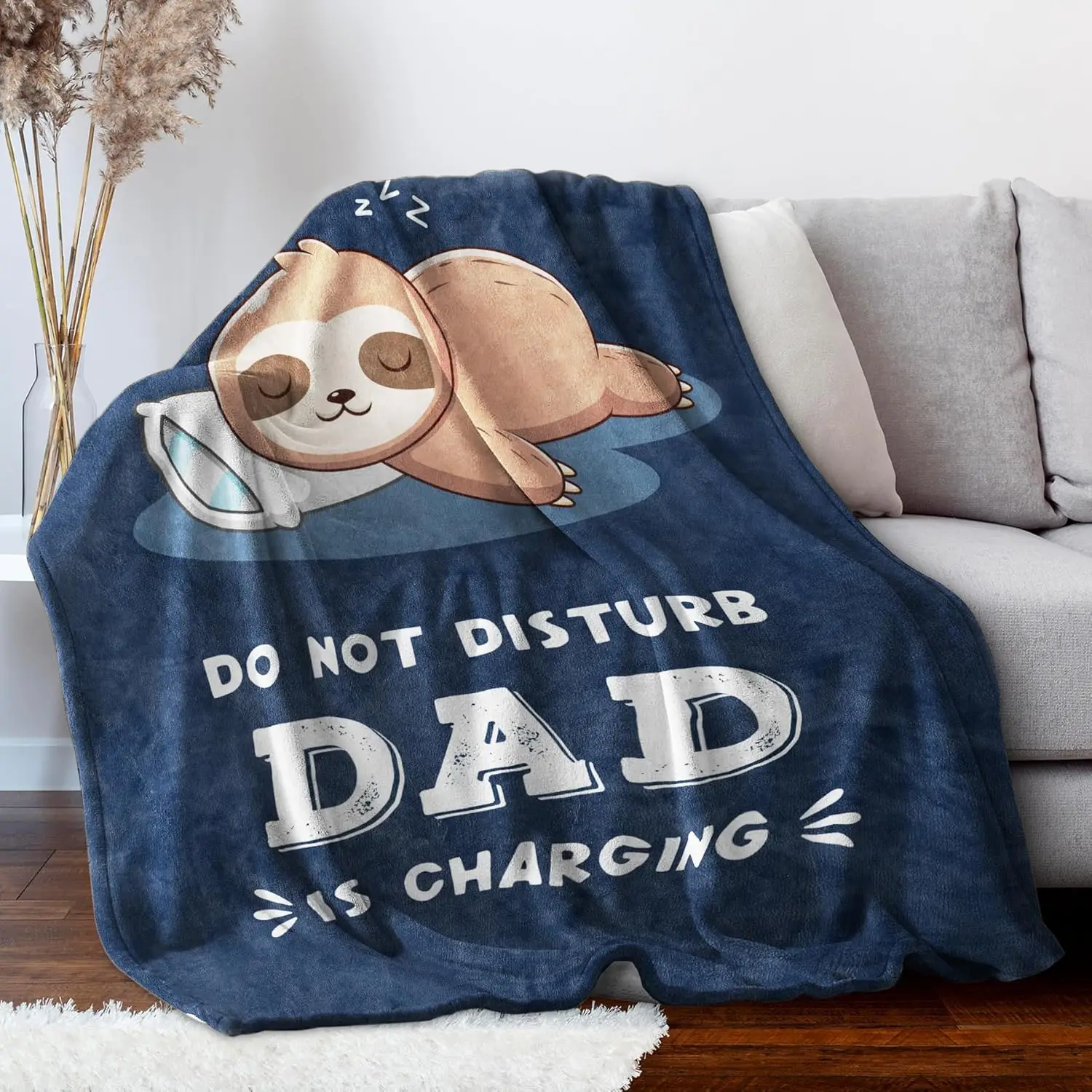 Cute Sloth Dad Blanket Do Not Disturb Dad Is Charging Funny Fleece Throw Gift for Father Fathers Day Present Home Decor