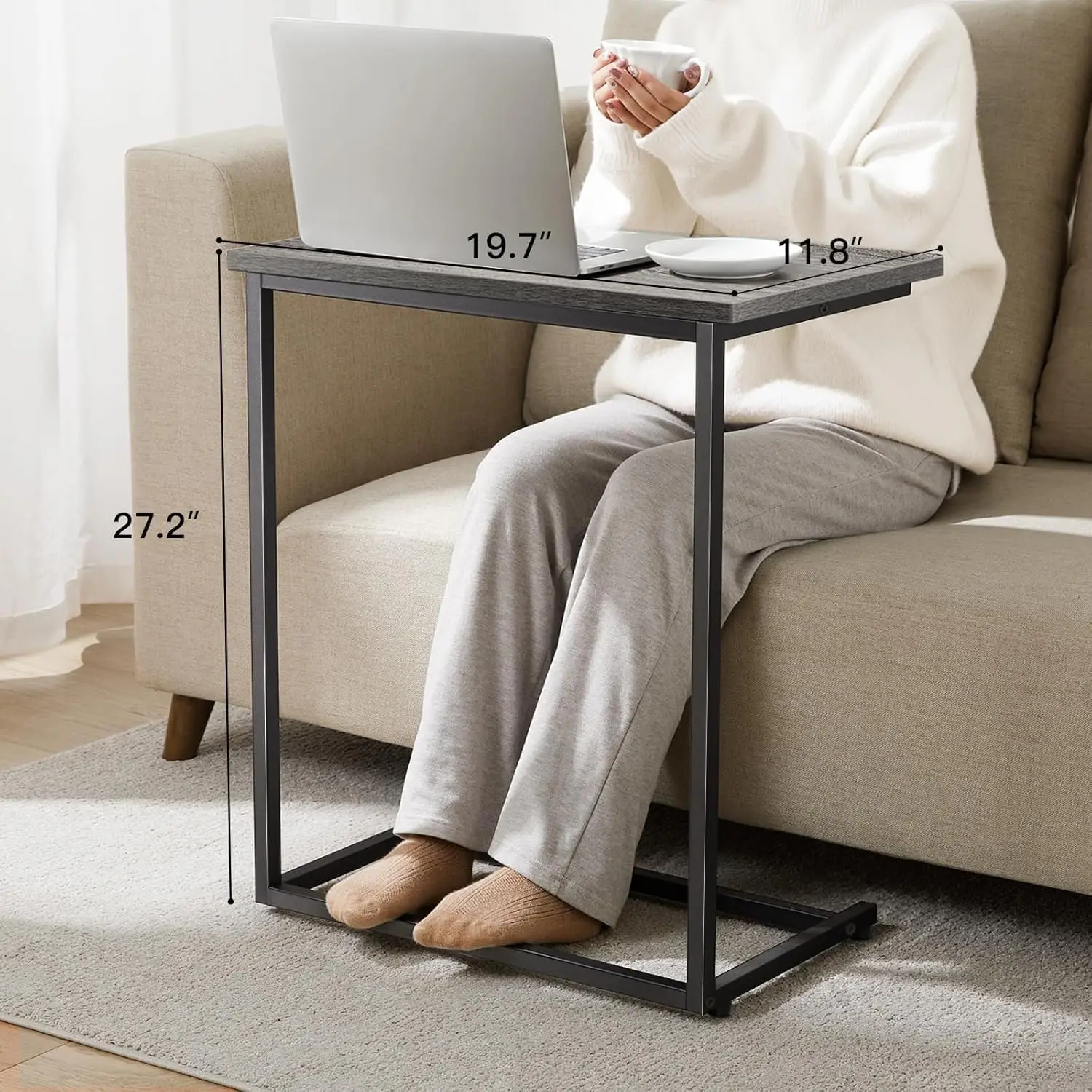C Shaped End Table 27 Inches High, Side Table for Couch Slide Under, Sofa Side Table for Living Room