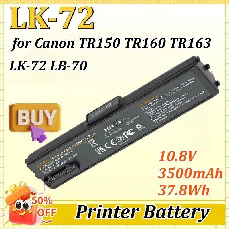 

LK-72 10.8V 3500mAh 37.8Wh for Canon TR150 TR160 TR163 LK-72 LB-70 Portable Printer Battery