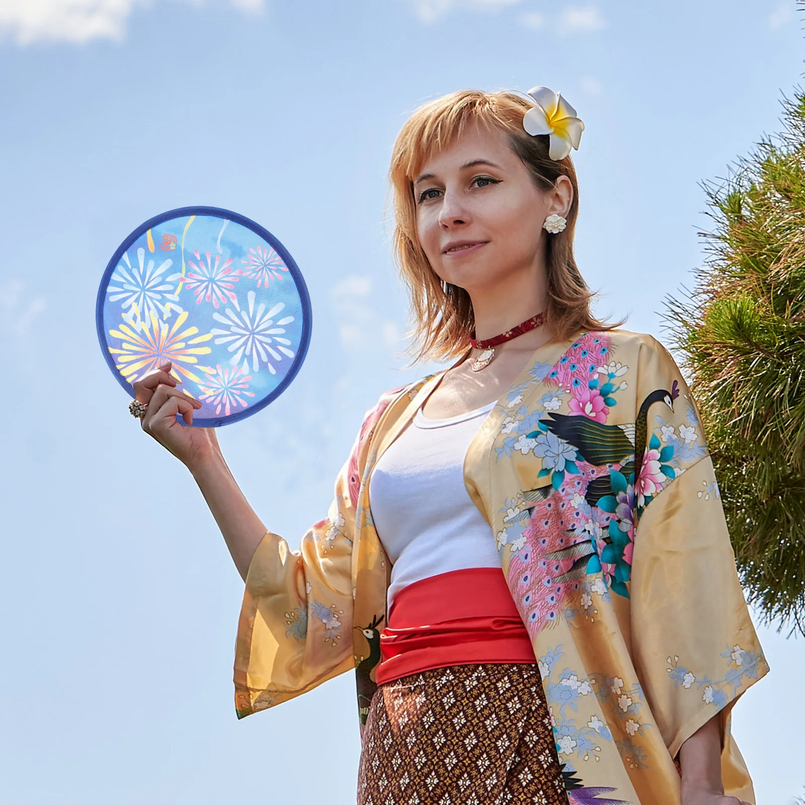 

4pcs Japanese Style Round Design Foldable Hand Portable For Women Kids Performance Retro Circular Fan