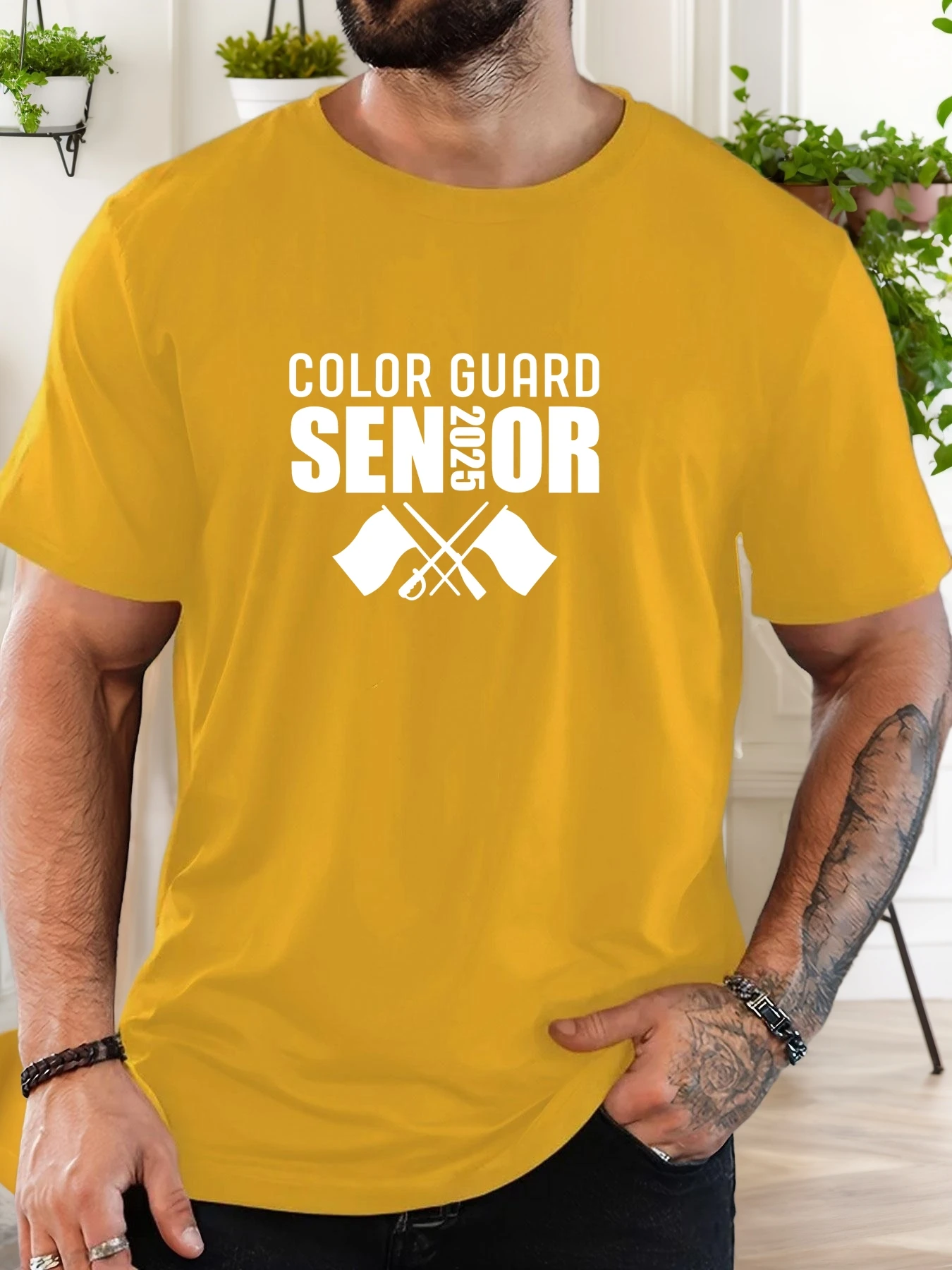 Male COLOR GUARD SENIOR 2025 pattern summer casual crew neck short T-shirt