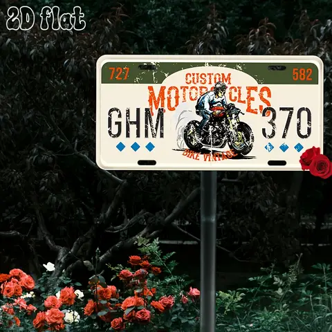 Custom Motorcycle 370 Vintage Metal License Plate Sign -  Aluminum Wall Decor with Retro Design, Perfect for Home, Garage, Caf