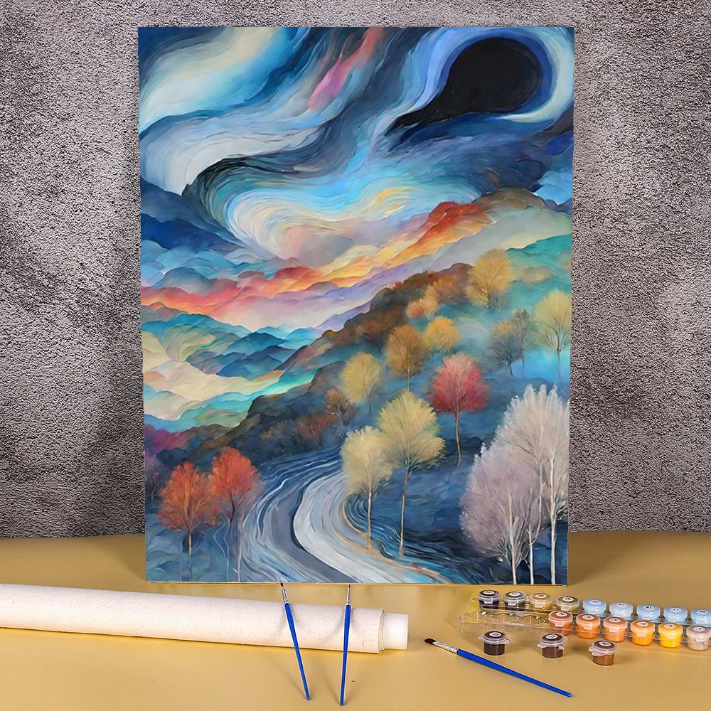 Frameless Diy Painting By Numbers Kits Abstract Landscape Picture Coloring By Numbers For Adults Beginner Handicrafts Home Decor